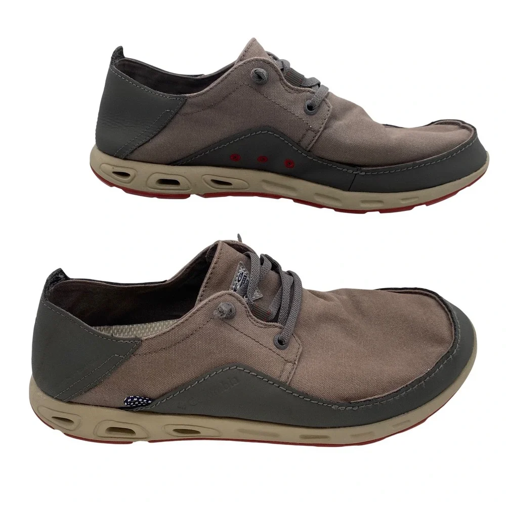 Columbia PFG Bahama Vent Boat Shoes Mens 11 Gray Red BM2658-023 Canvas Loafers